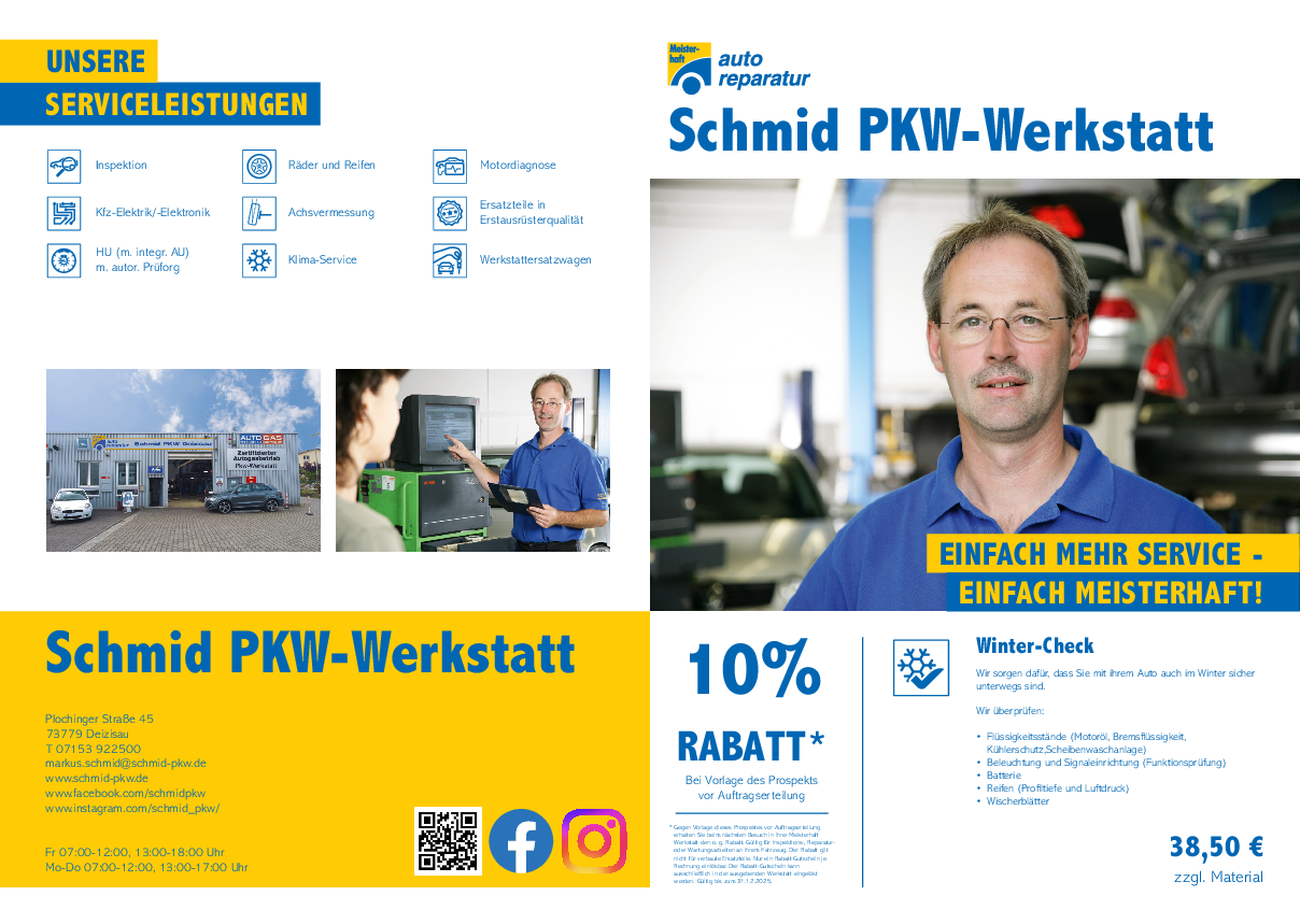 Werkstattprospekt von Schmid PKW-Werkstatt Bild von Werkstattprospekt von Schmid PKW-Werkstatt